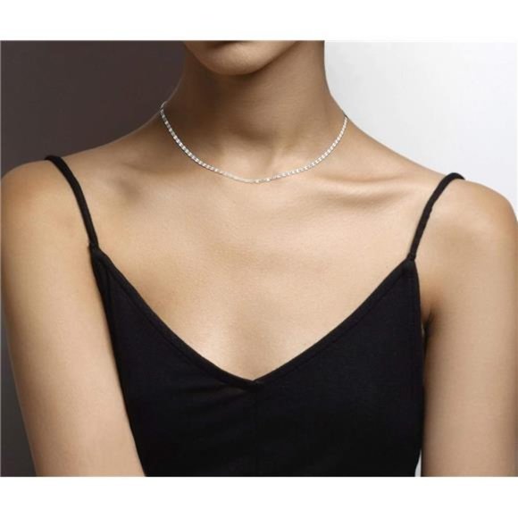 Italian 925 Sterling Silver Sparkle Mirror Link Chain Necklace Made in Italy 16”